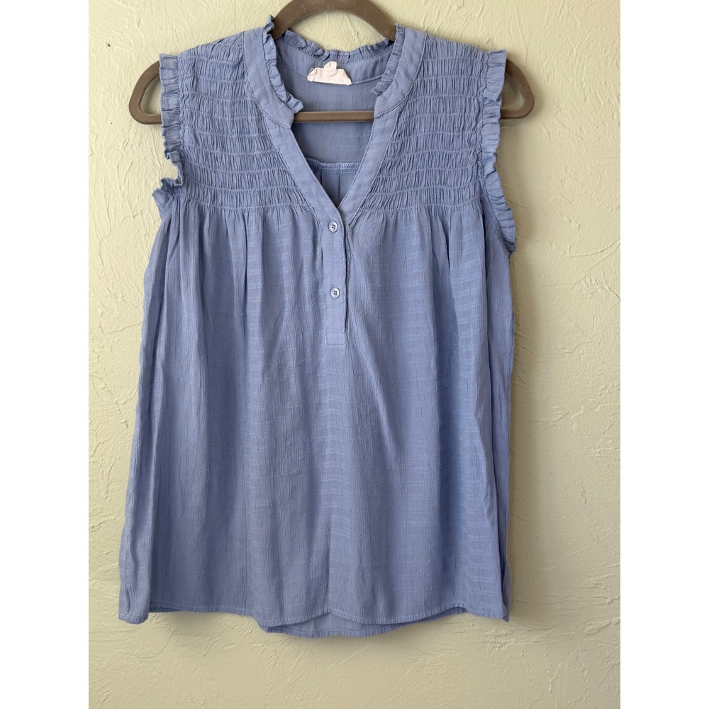Vanilla Bay‎ Womens Smocked Ruffle Sleeveless Blouse Blue M